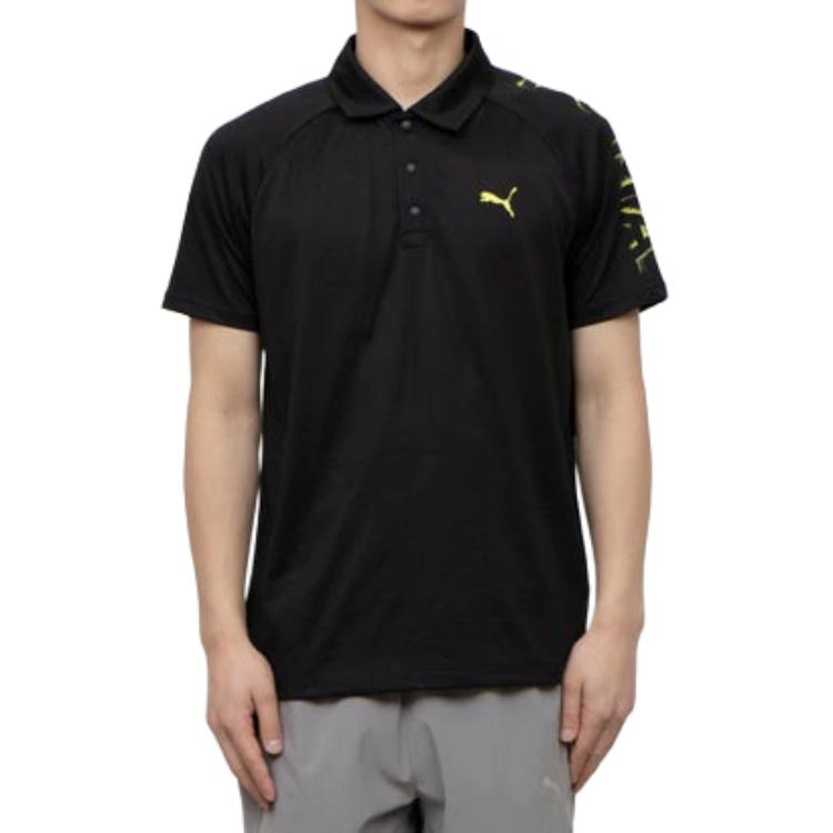 

Puma Logo Pattern Short Sleeve Polo Shirt Men tops Black 527048-01 S