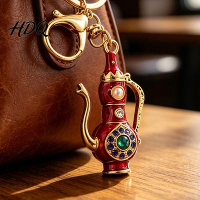 Portachiavi Teiera Retrò con Strass Stile Etnico Brocca Portachiavi Anello con Moschettone Ciondolo Decorativo per Borse Zaini Chiavi Auto Pentola 3D