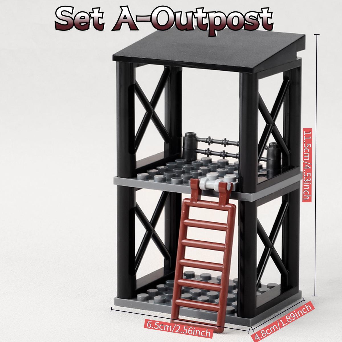 Military World War Ii Moc Sentry Post Post-War Scene Building Block Toys Sentry Station Sentry Tower Defense Machine Gun Position Sandbags
