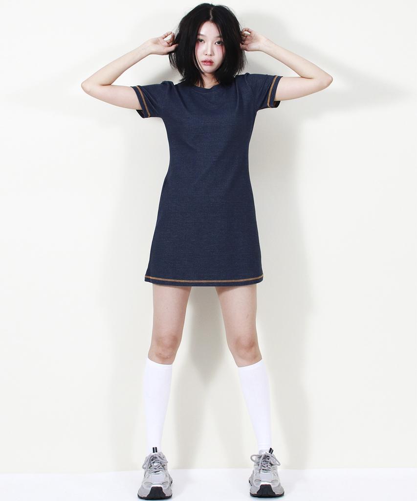 Deumakeu Girly Chic Stitch Mini Dress Navy