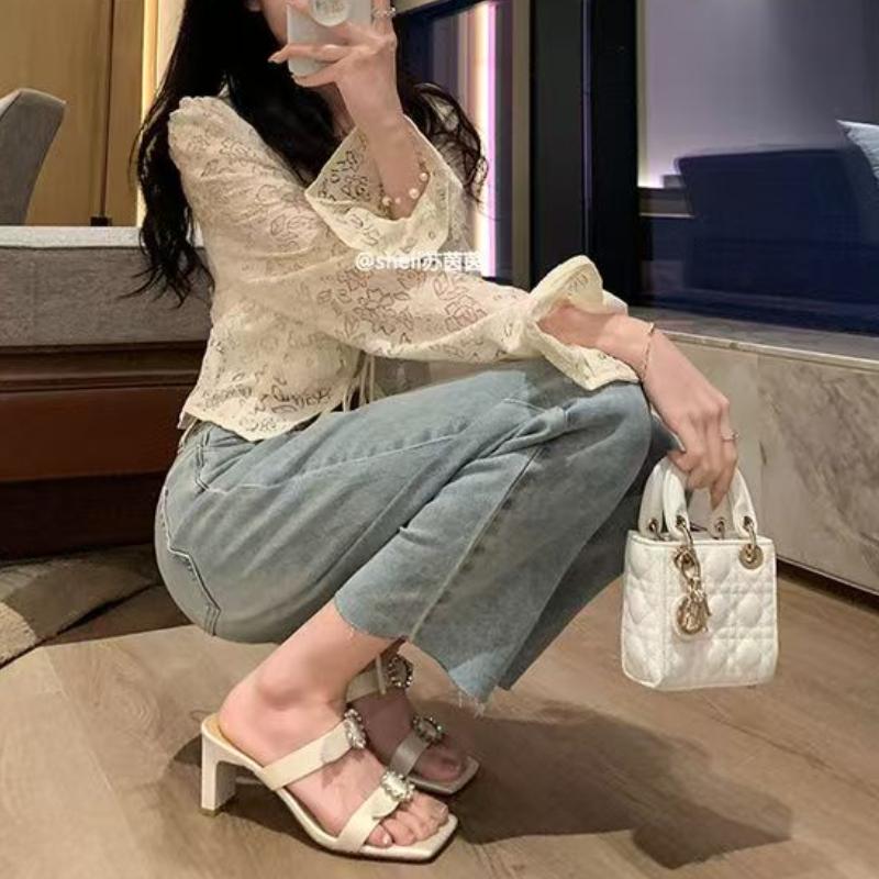 

Fashion 2025 Summer New Fashion Shoes Casual Open Toe High Heel Sandals Lady Sexy Comfortable Sanda Female Shoes Zapatos Mujer 35 бежевый