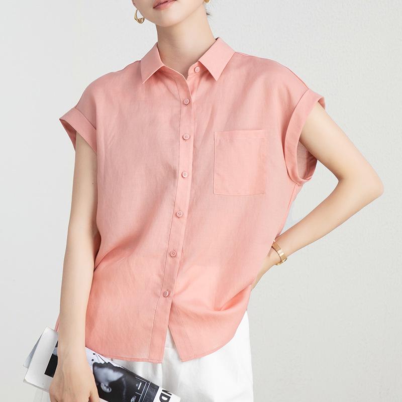 

Женский летний тонкий топ из тенселя и рами с приспущенным плечом розового цвета - Новый дизайн 2024 года, белая рубашка с коротким рукавом XL белый