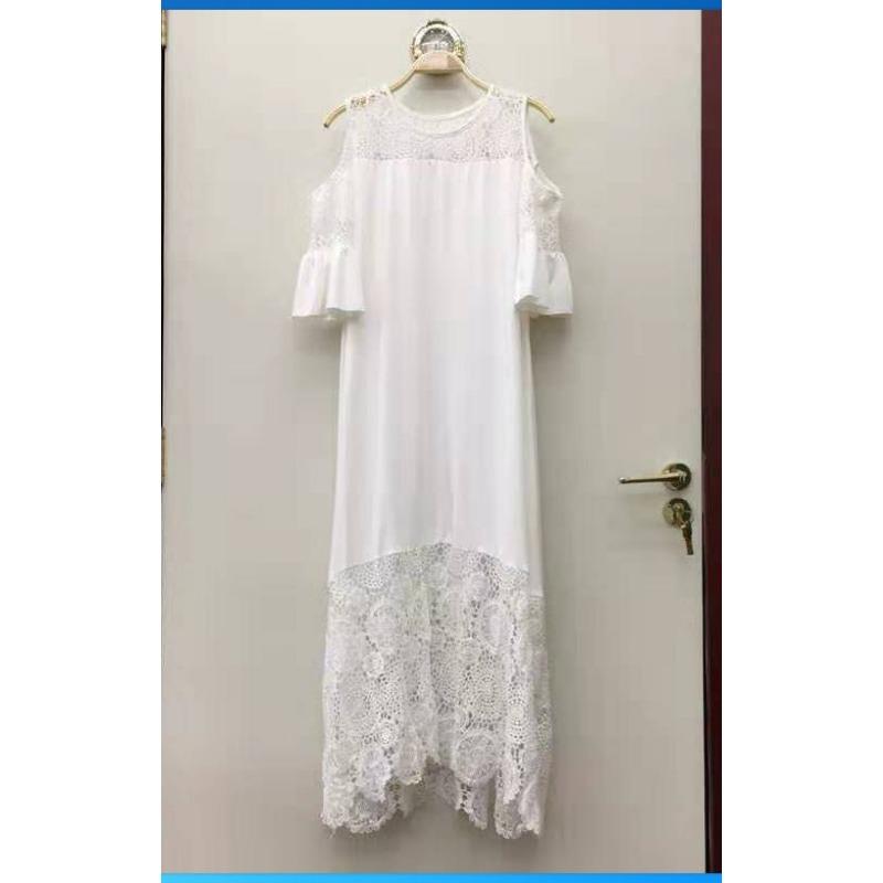 Modna Elegancka Sukienka Letnia z Koronki z Krótkim Rękawem Dekolt O Odkryte Ramiona Dopasowana Damska Sukienka A-line na Imprezę Do Biura Casualowa Prosta Luźna Odzież