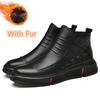 Men Boots High Quality Men Winter Snow Boots Genuine Leather Mens Slip on Low Top Motorcycle Boots 2025 Men Business Ankle Boots