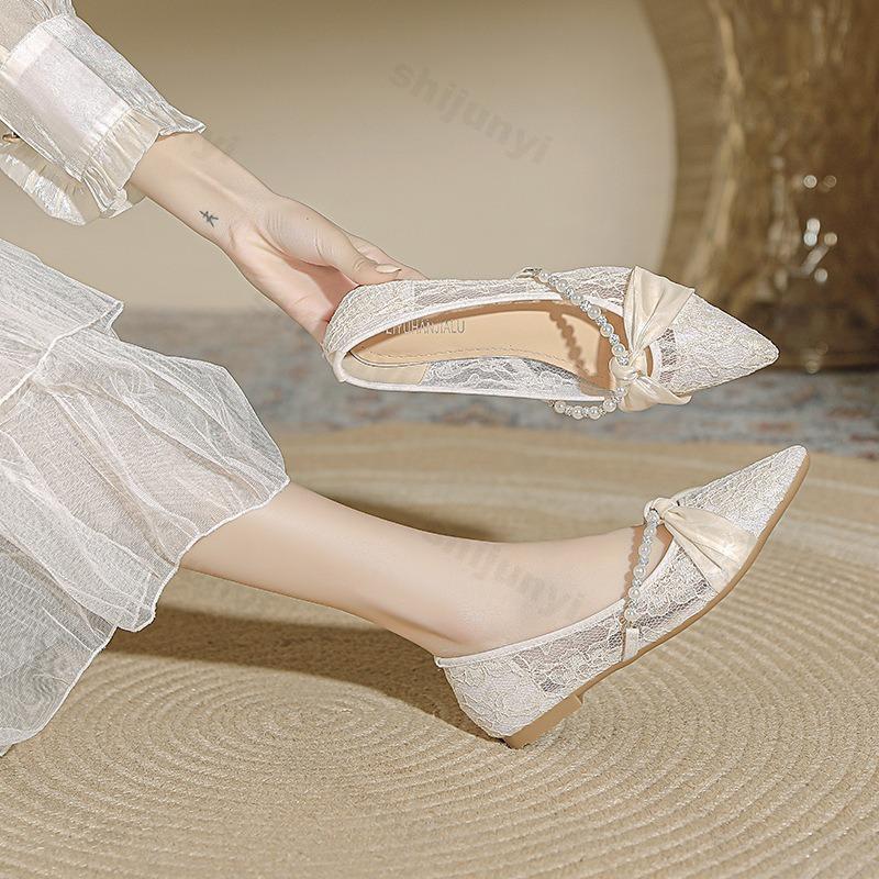 Scarpe Basse da Donna 2026 Estate Nuove Sandali Traspiranti in Rete con Perle Scarpe Basse Mary Jane Scarpe Ricamate di Alta Qualità