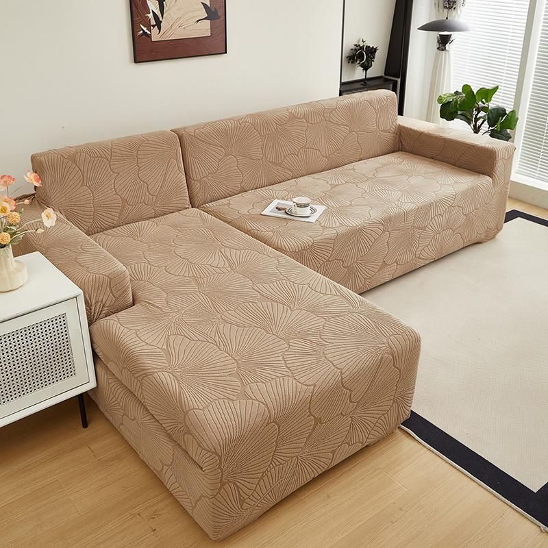 1 Stück Stretch-Jacquardstoff Sofaüberwurf für L-förmiges Ecksofa Großes Blättermuster Polyester Verstellbare Sofabezüge