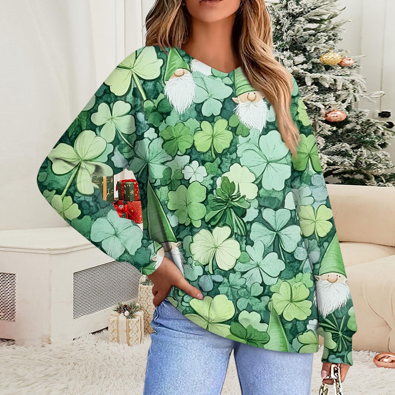 

Женская повседневная мода Comfort Cuff V-образный вырез St. Толстовка с капюшоном и принтом ко Дню Святого Патрика XXL