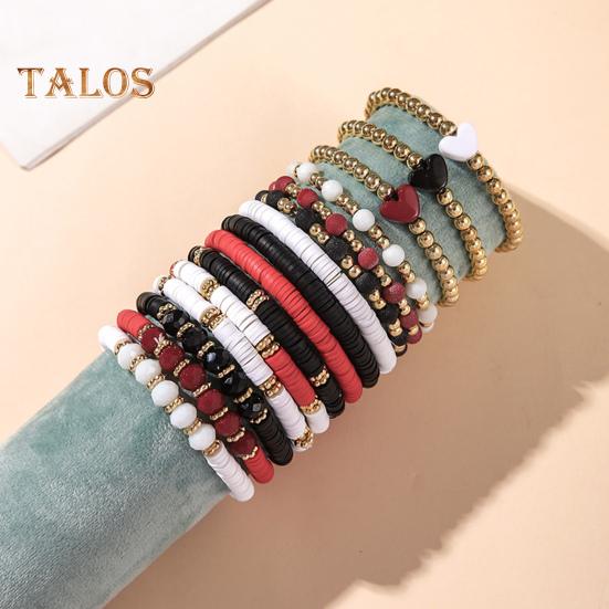 5 Pcs Bohemian Bracelets Polymer Clay Multi-layer Stacking Heart Beads Contrast Color Jewelry for Beach Work Party Vacation