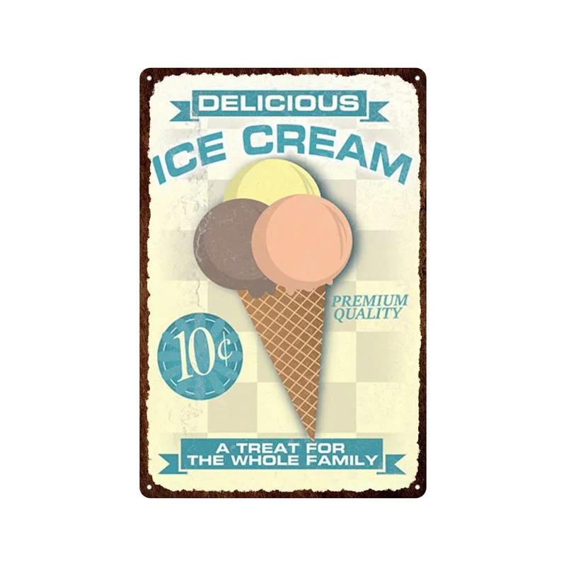Metal Plate Tasty Cute Ice Cream Sundaes Milk Shake Painting Iron Tin Sign Wall Art Pictures For Kitchen Dessert Shop Home De