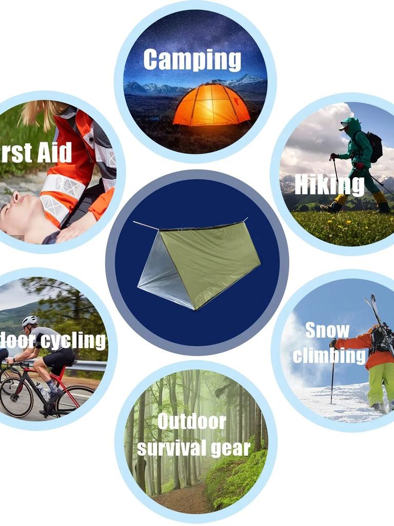 2 Person Emergency Shelter Survival Tent Kit Mylar Tube Tent Sleeping Bag Waterproof Outdoor SOS Thermal Blanket Reusable
