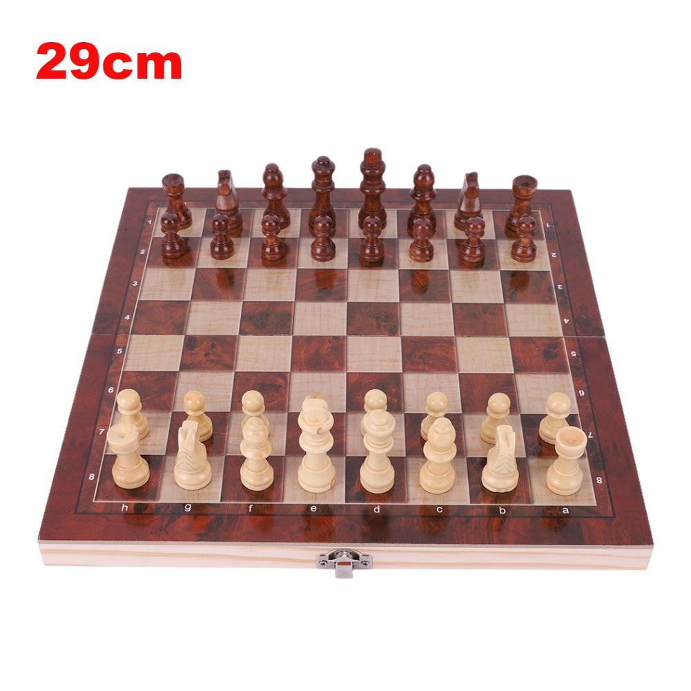 3-i-1 Schackbrädesset 29CM/24CM Vikbart Förvaring Trä Utsökt Schackset Reseschackset för Schackbrädspel 32 Schackpjäser