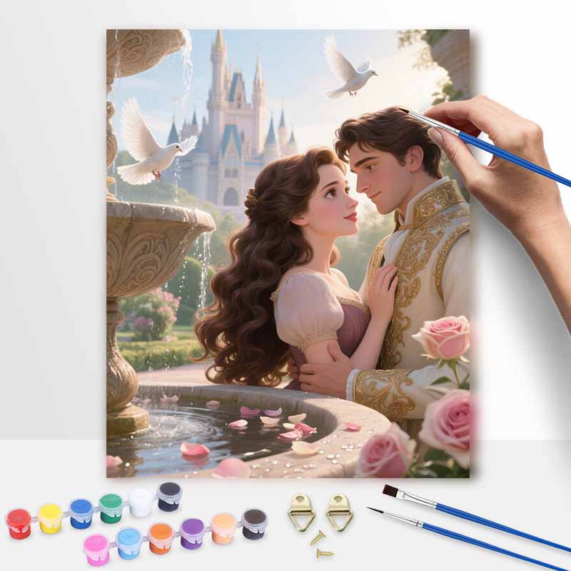 Disney oil painting by numbers art kit. romantic princess and prince castle scene. handmade diy painting home decoration gifts