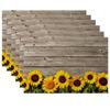 4 Stück 30x45CM Sonnenblumen Holzmaserung Tischsets Fleckenbeständig Leinen Tischsets Sommer Saisonale Küchenparty Dekoration