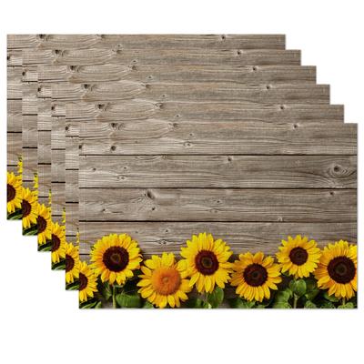 4 BUC 30x45CM Măsuțe de cafea cu floarea-soarelui și textură de lemn Rezistente la pete Pânză pentru masă Decor de vară pentru petreceri în bucătărie