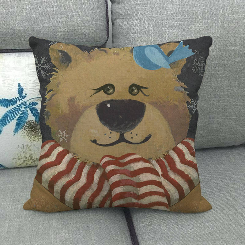 Christmas Happy Cartoon Pattern Digital Printing Short Plush Pillow Covers For Car Sofa Office Cushion Cover Home Goods