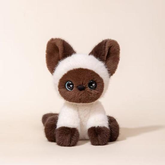Boneca de Gato Realista Siamês Tricolor Brinquedo de Pelúcia Animal de Pelúcia Macio Amigo de Mesa Fofo e Presente de Apoio Emocional