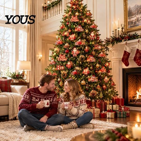 Christmas Wall Hanging Decor 12/24/36Pcs Wooden Ornaments, Santa Claus Red Truck Decorations with Rope, Festive Home Accents Xmas Tree Pendant,