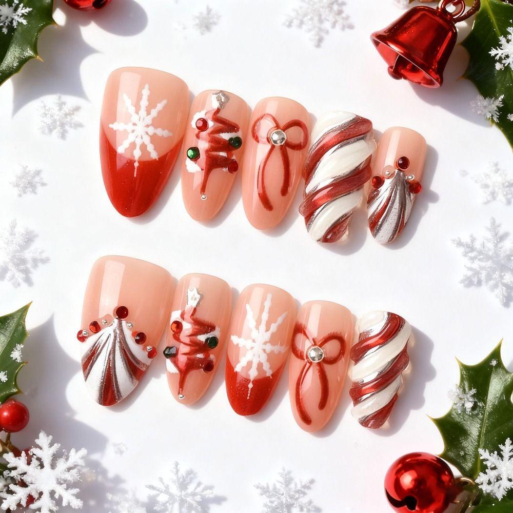 24/30PCS Red Series Bow Nail Decorations Horse Year Nail Art Jewelry  New Year Decorations