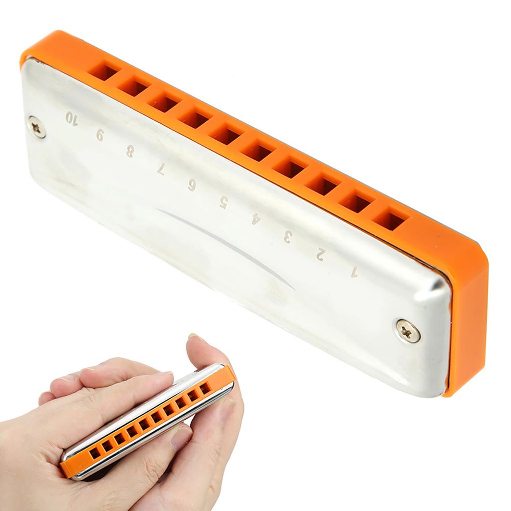 Blues Harmonica 10 Holes Mouthorgan G Key Stainless Steel ABS Resin Wind InstrumentOrange