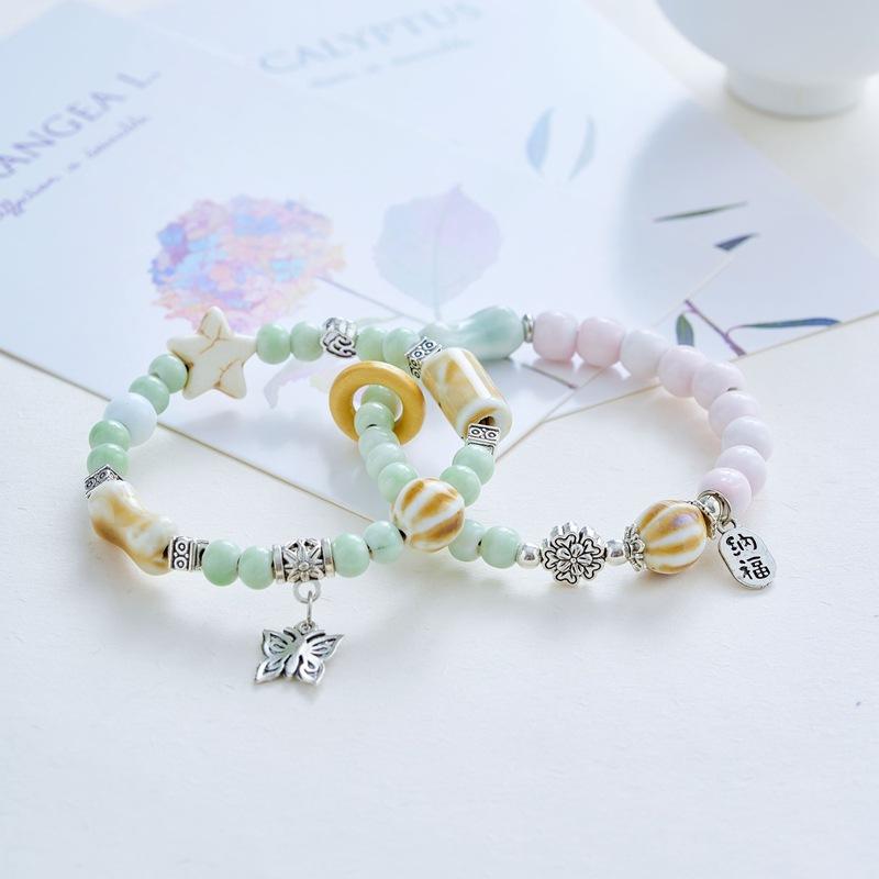 Jingdezhen Ceramic Beaded Bracelet, Ethnic Versatile Design Handmade Couple Wrist Jewelry