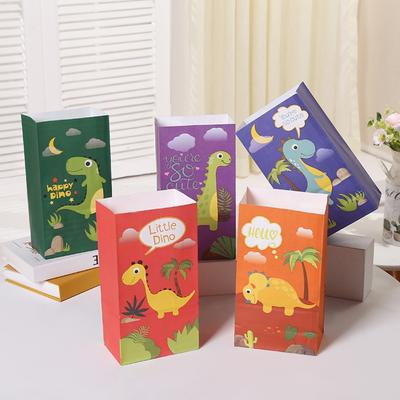 Sacs en papier cadeaux avec autocollants, 12 pièces, Dino Roar, sac d'emballage de bonbons et biscuits, décoration de cadeaux de fête