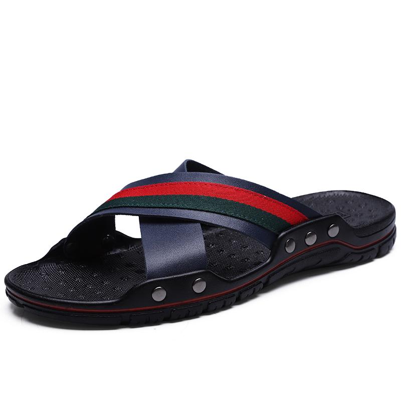 FUQIAO New Genuine Leather Men Slippers Beach Shoes Comfortable Men Summer Flat Heels Male Slides Luxury Plus Size 38-48