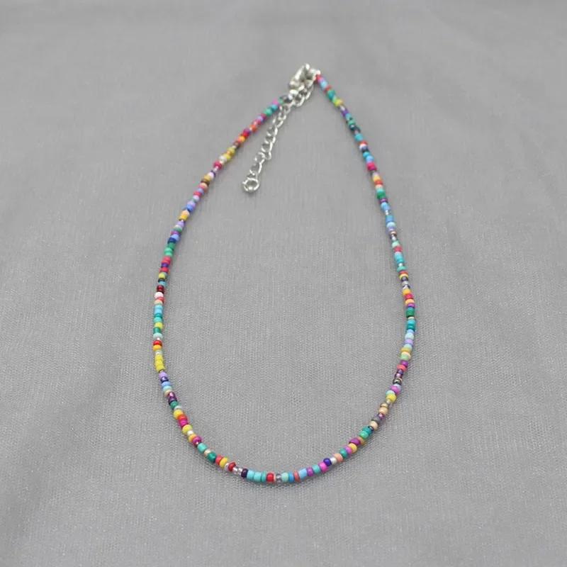 Bohemia Handmade Rainbow Seed Beads Simple Choker Necklace Candy Color Neck Chain Women's Wild Sweet Colorful Collar Jewelry