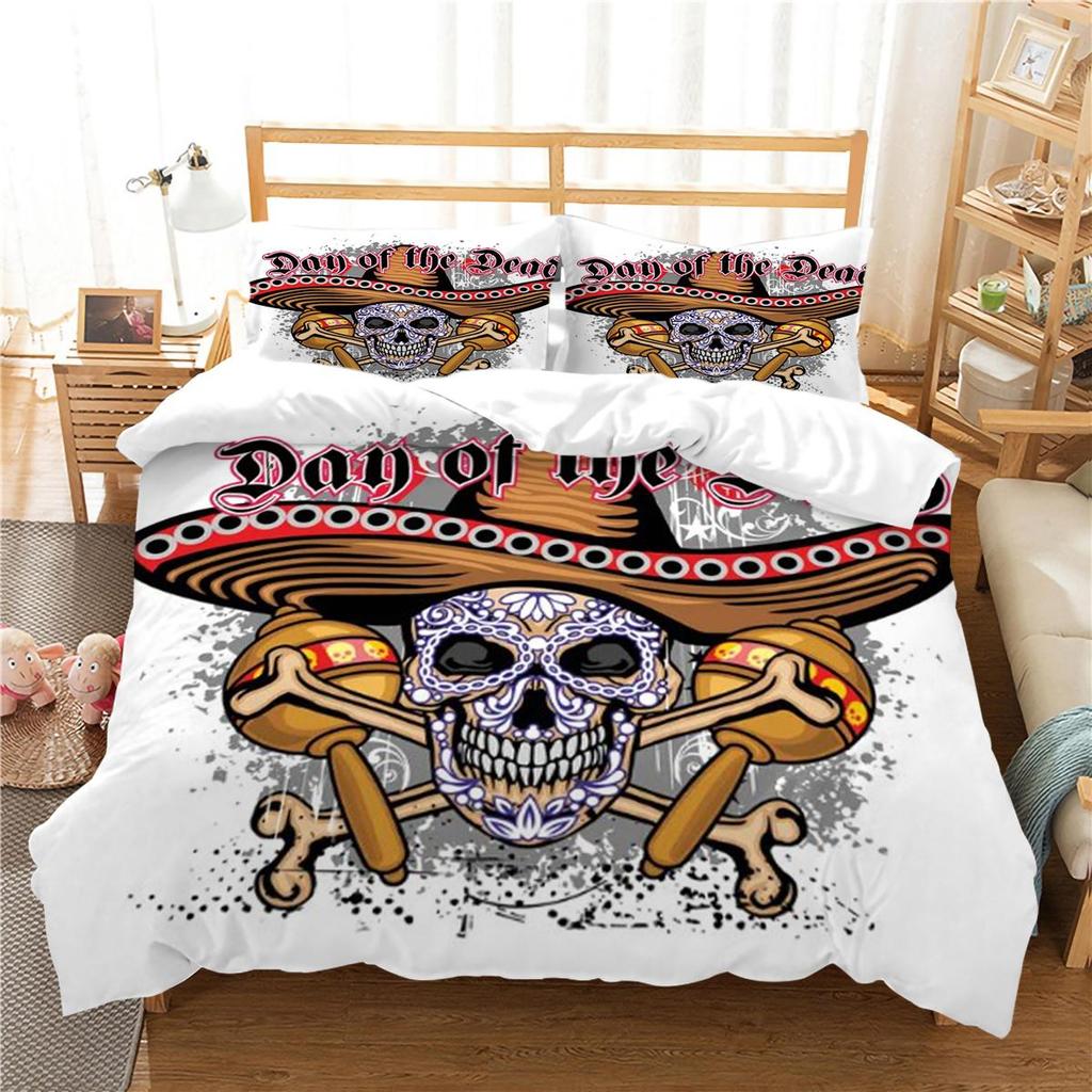 Design-Bettbezug-Set, 3D-Schädel-Druck, Bettwäsche-Set, cooler Bettbezug, Polyester-Bettbezug, King-Size-Queen-Size-Bettwäsche