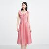 LEDIN French Style Contrast Ruffled Flutter Sleeve Long Dress
