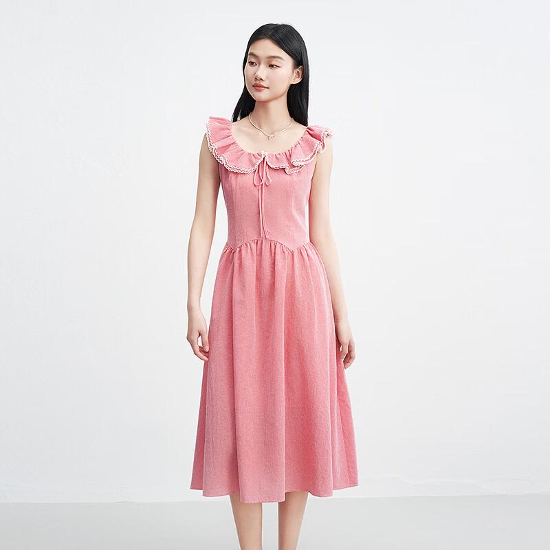 LEDIN French Style Contrast Ruffled Flutter Sleeve Long Dress