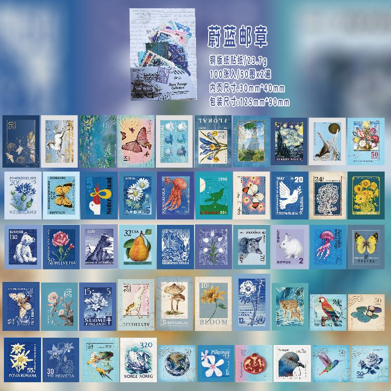 1pack/100Sheets Retro Style Stamp Stickers Various Exquisite Patterns for Journal Daily Item Decor