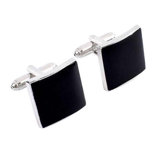 1 Pair Men Cufflinks Polished Smooth Surface Rhinestones Inlaid Rectangle Round Twist Shape