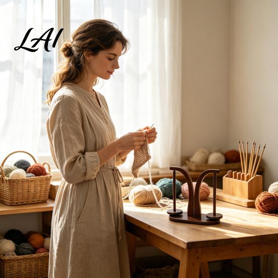 Yarn Ball Spinner Wooden Magnetic Holder Tangle-Free Stand with 1/2 Rotating Spindle Knitting Spinner Crocheting & Accessories Gift for Women Mom