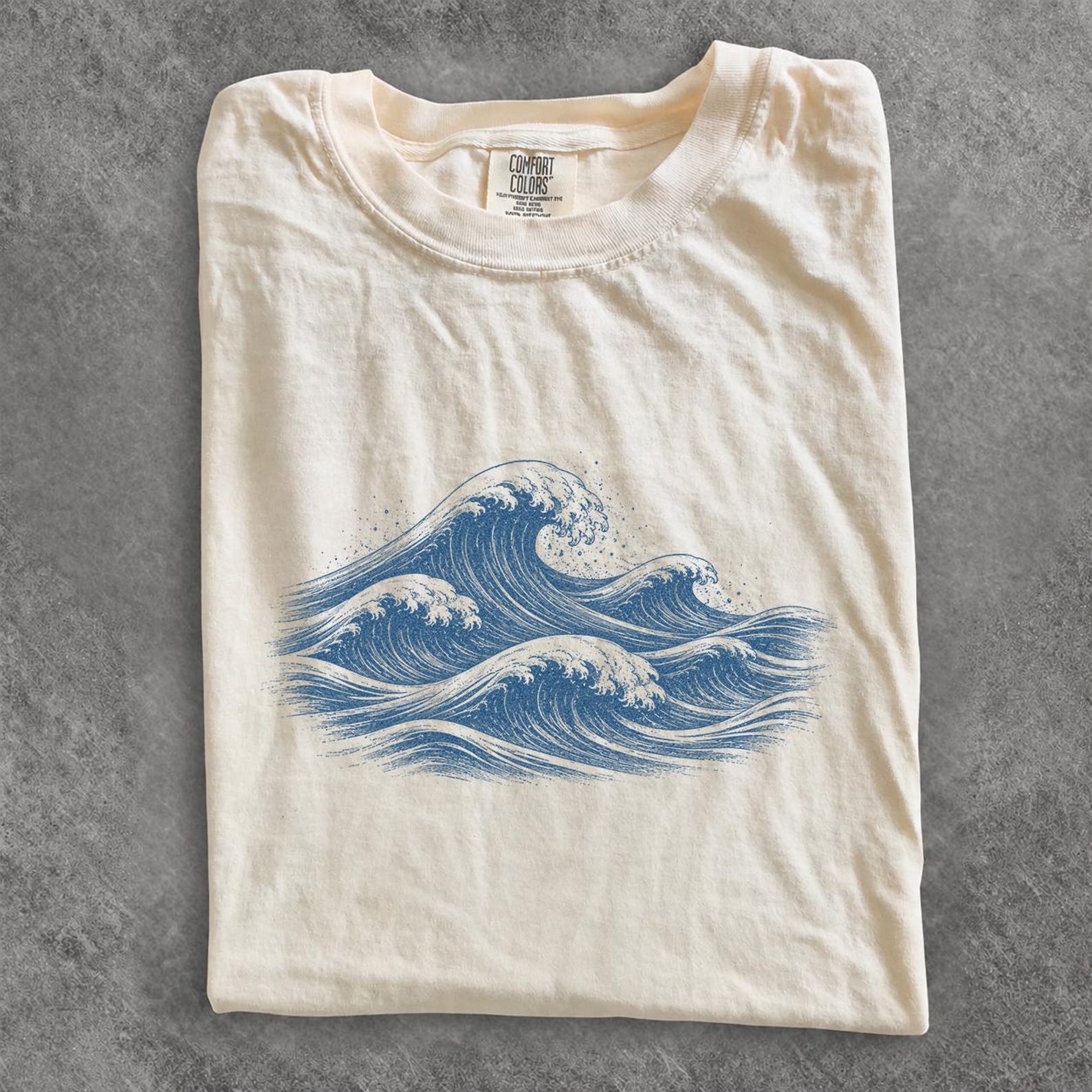 Vintage Ocean Waves Shirt, Retro Coastal Surf Tee, Minimal Japanese Style Wave Art Comfort Colors Apparel, Ocean Lover Gift 2XL
