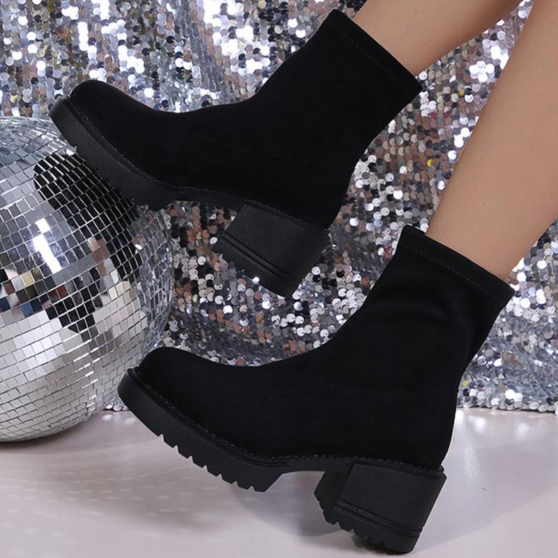 Fashion Autumn Winter Solid Color Suede Ankle Boots Women Casual Plus Size Platform Booties Woman Comfortable Square Heel Botas Female