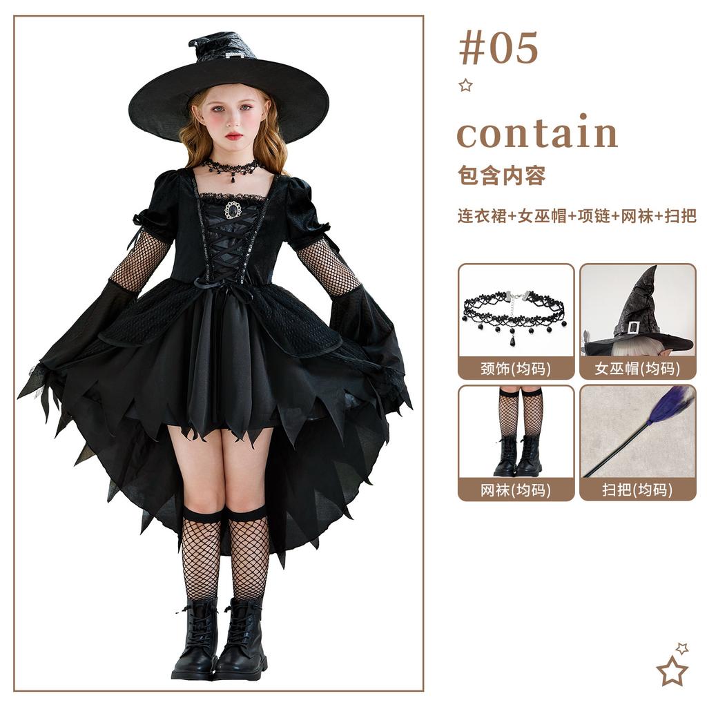 20.26 million Halloween Children's Witch Costume Stage Performance Costume Girls Vampire Magic Witch Mesh Dress