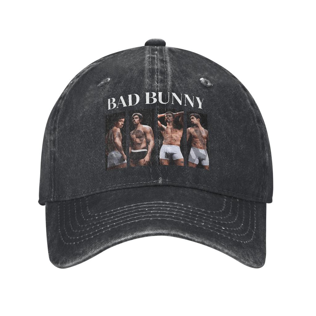 Bad Bunny Signature Photo Baseball Cap Fashion Distressed Denim Headwear Unisex Style Outdoor Running Golf Gift Hats Cap