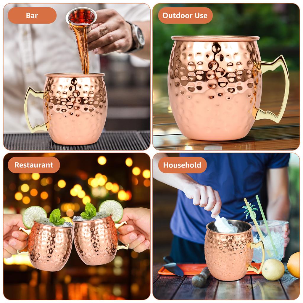 2Pcs Copper Moscow Mule Mug Durable Coppery Beer Mugs 350ml Coffee Mug Milk Cup Pure Copper Bar Cup Drinkware for Bar Party