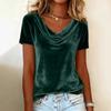 2025 Women's Fashion Solid Color Velvet Swing Collar Short Sleeve T-shirt