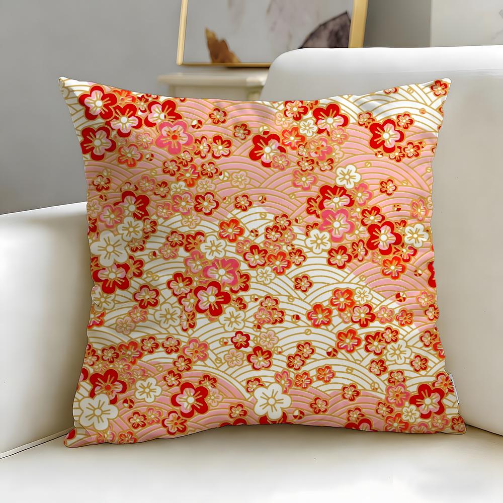 Chinese Traditional Floral Cushion Cover Soft  EasyWash Pillow Case  Versatile for Couch Bed Travel and Office