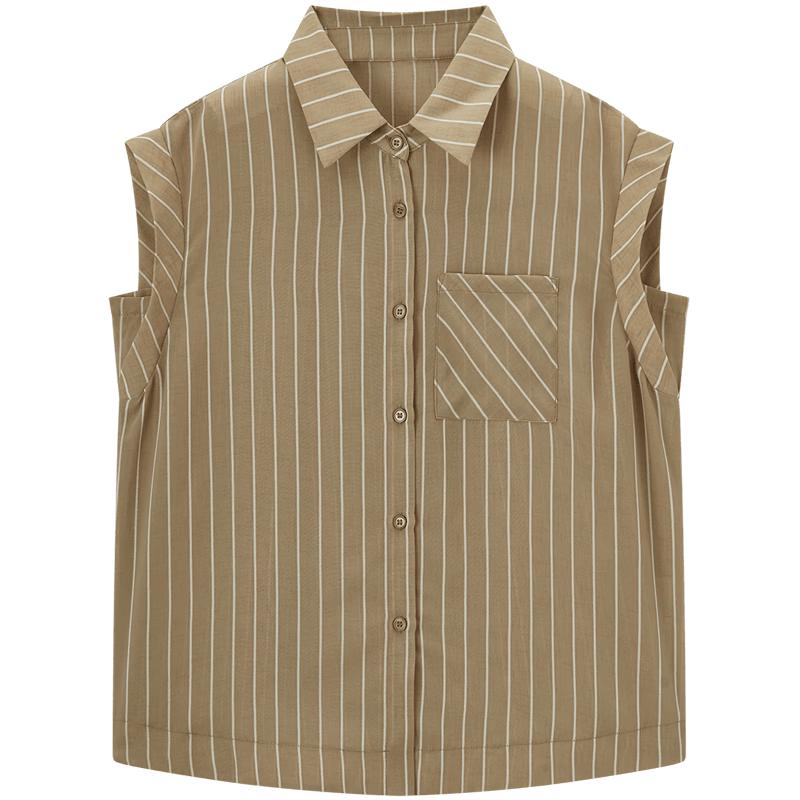 Women s Striped Sleeveless Lapel Shirt M