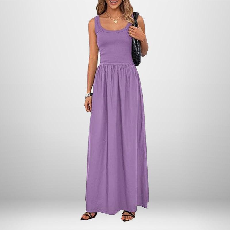 Dresses for Women Fashion Sundress Casual Sleeveless Long Dresses Patchwork Knit Racerback Flowy Dress