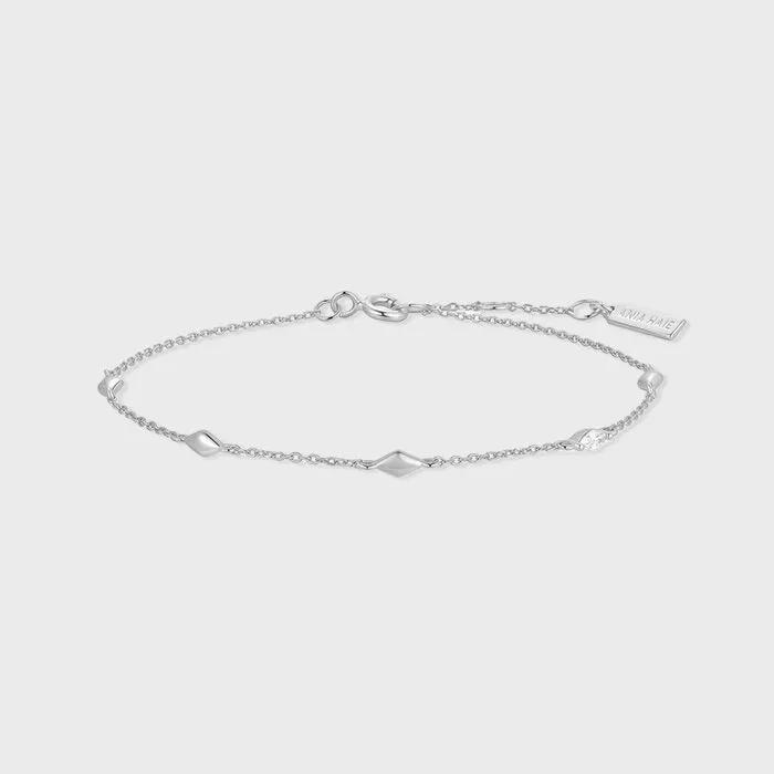 Silver Multi Diamond Shape Station 925 Silver Bracelet B066-03H.