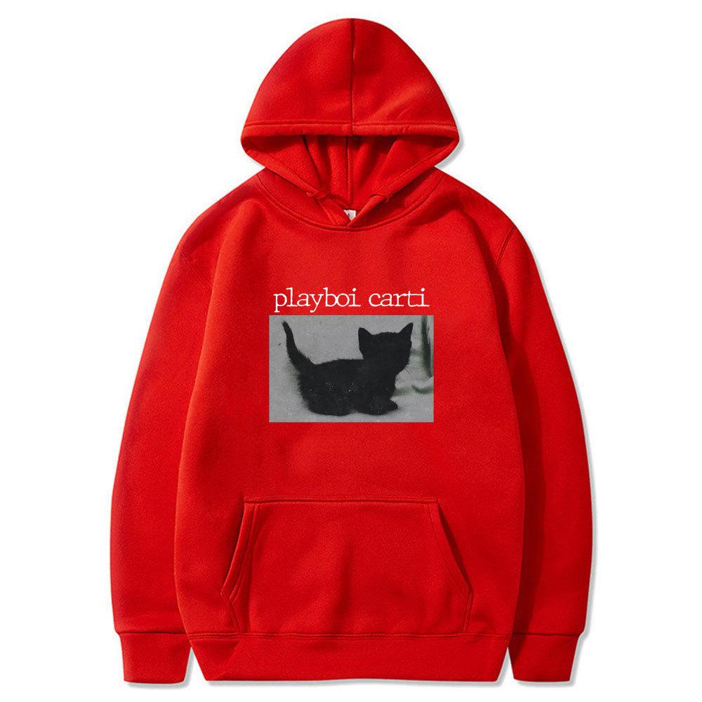 Playboi Carti Oversized Hip Hop Hoodie Cute Cat Print Autumn Winter Fleece Streetwear Tops
