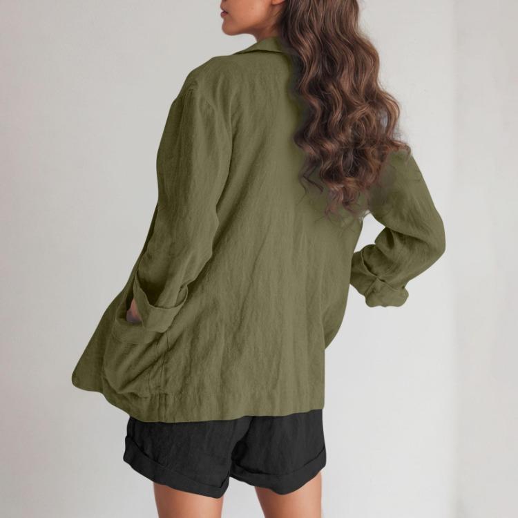 Casual Loose Long Sleeved Jacket Women Solid Color Button Pocket Fashionable