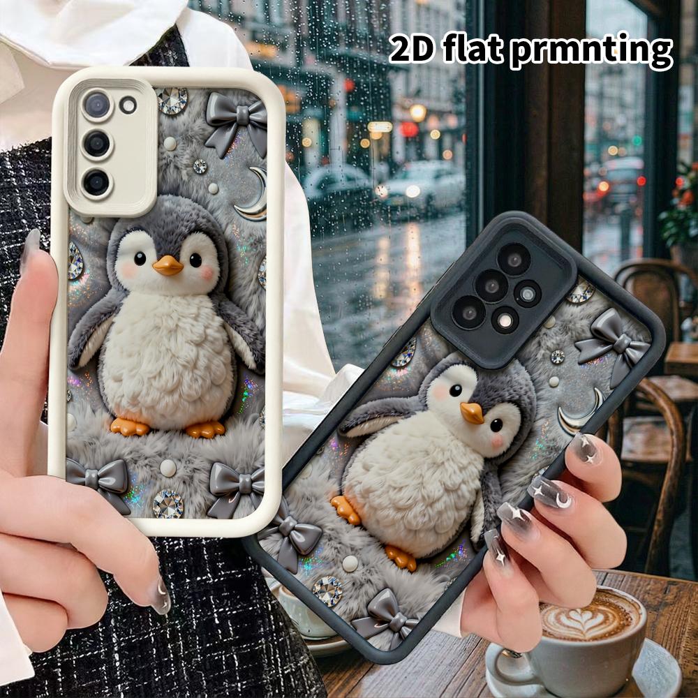 Phone Case: 2D Flat Samsung Galaxy A34 A35 M05 M06 S20 S22 S21 FE Plus 5G Layered Protective Case, Plush Little Penguin, Christmas and Halloween Gift