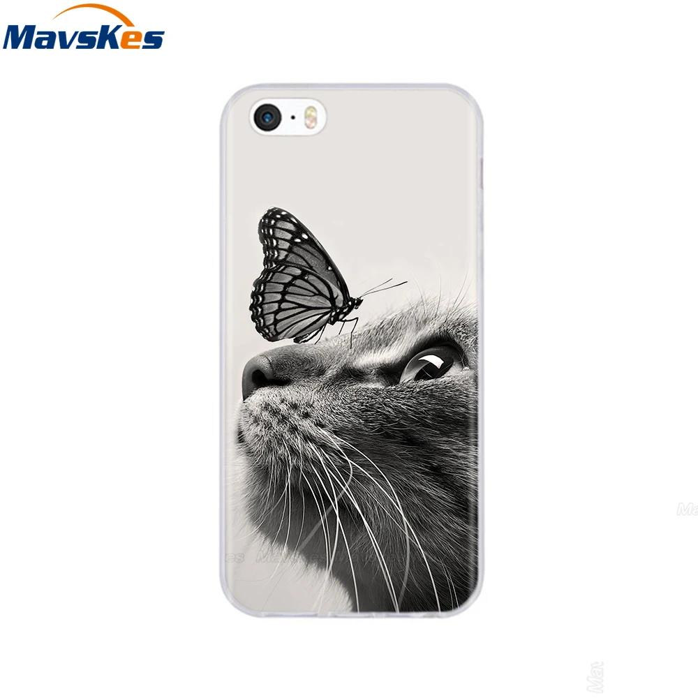 For iPhone 5s SE 5 Case Cover Silicone Soft TPU Cover Print Flower Cute Animal Phone Case For iPhone 6s 6 7 8 Fundas Clear Cases