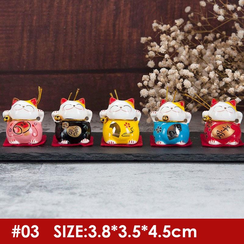 5 buc/set ornament de pisică norocoasă din ceramică japoneză pentru interiorul mașinii, decorațiuni interioare, Fortune Feng Shui, drăguț, mini figuri de desene animate, artizanat