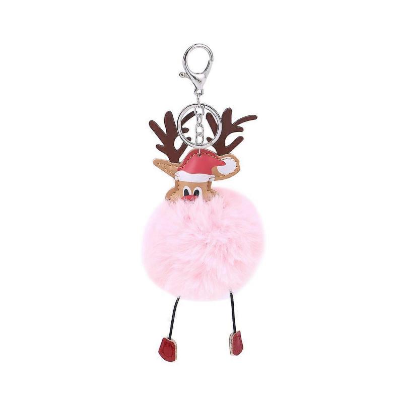 Cute Cartoon Keychains Cartoon Elk Keychain Daily Outfit Match Light Pink Ball 1Set