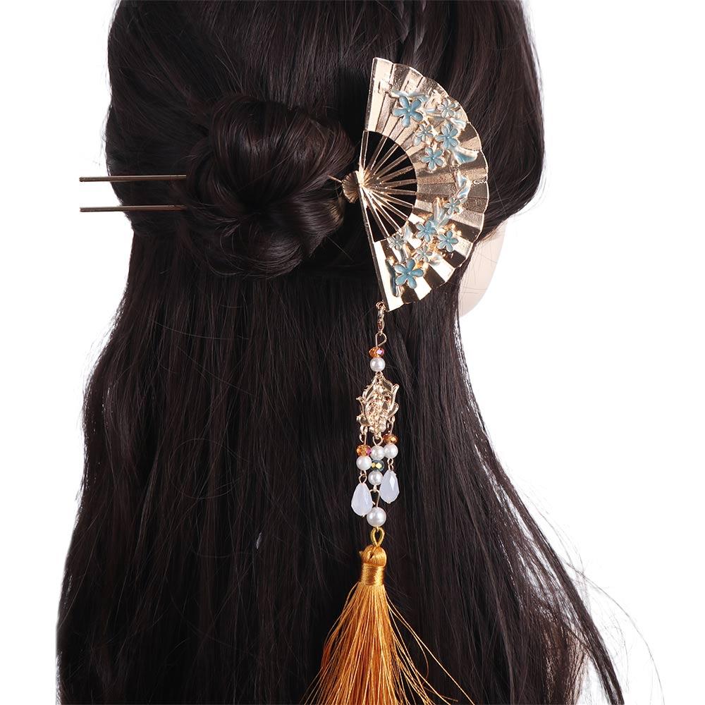 Retro Pearl Fringe Hairpin Zinc Zinc Alloy Fan Shape Bride Tiara U Shape Hair Frok Hanfu Hair Accessories